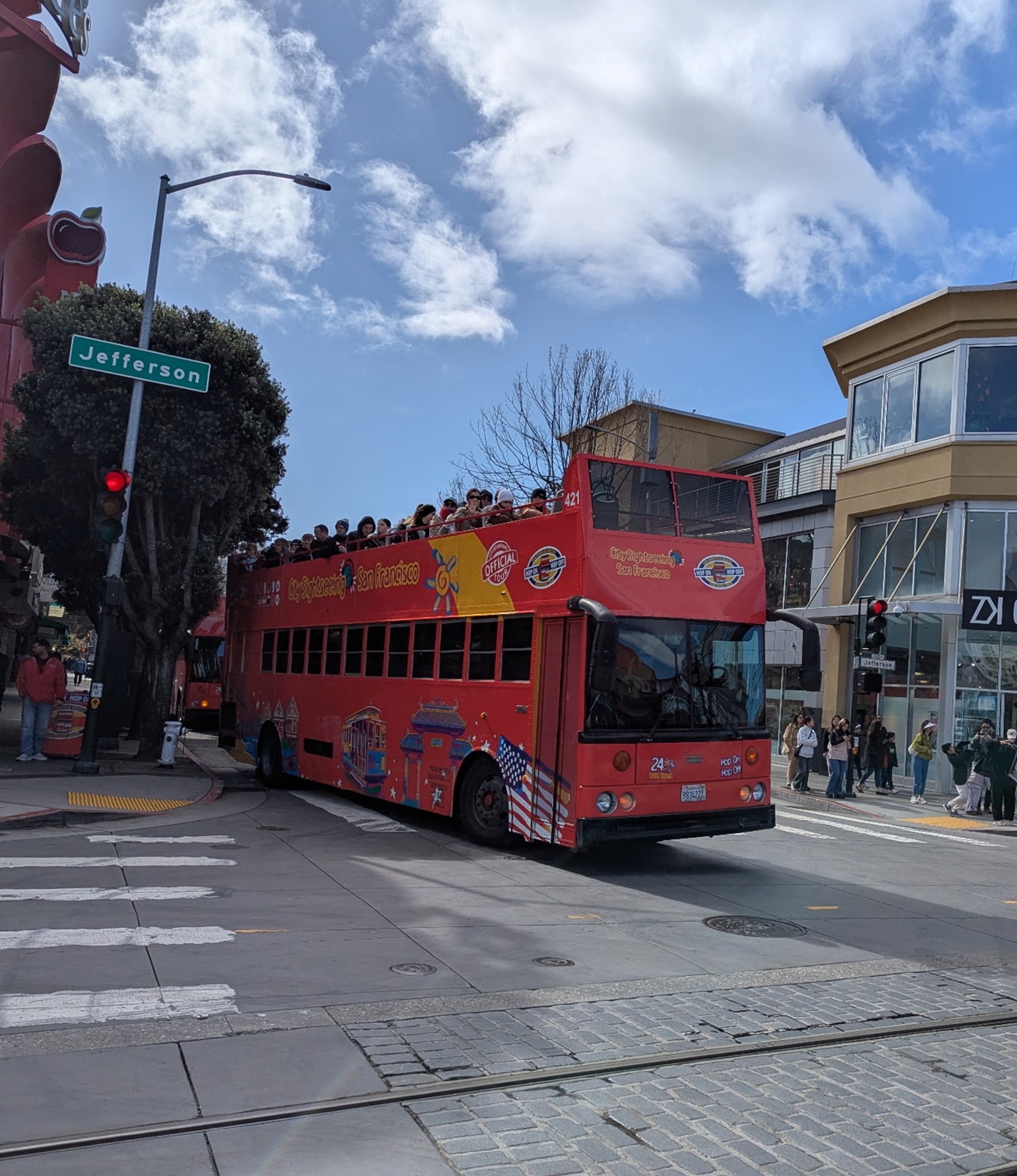 Birds eye view of San Francisco Deluxe Sightseeing's Natural Gas Tour Bus
